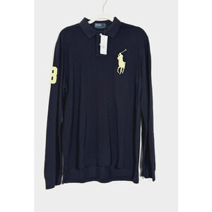 Polo Ralph Lauren Shirt Mens Large Navy Big Pony Rugby Logo #3 Custom Fit New